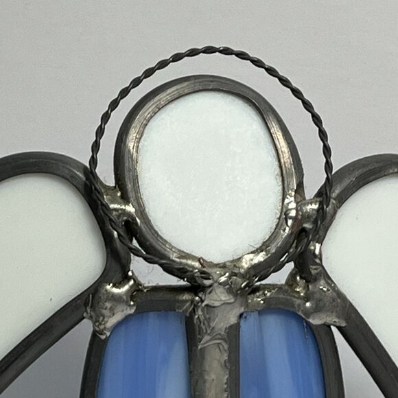 Stained Glass Angel Figurine In Blue & White With Metal Accents - Picture 6 of 7